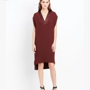 Vince Satin Trim V-Neck Crepe Dress